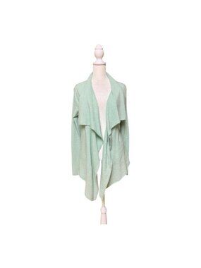 White + Warren 100% Cashmere Open Front Drape Cardigan Sweater Mint Green Large